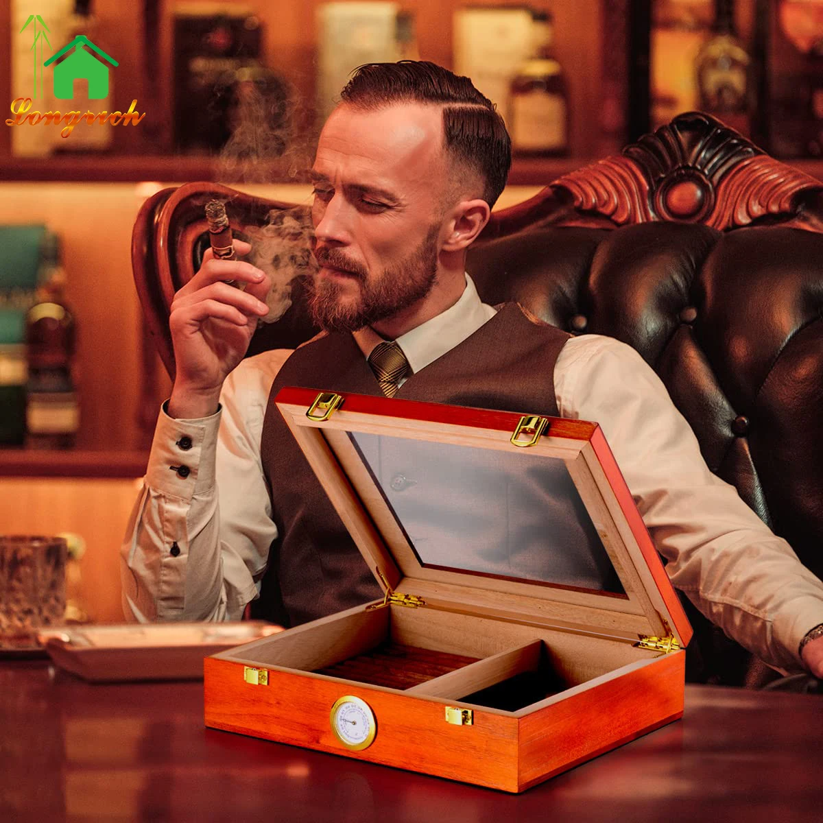 Customized wooden cigar box Humidors with Hinges Locks for Tobacco Packaging Humidor Single Cigar Gift Sets