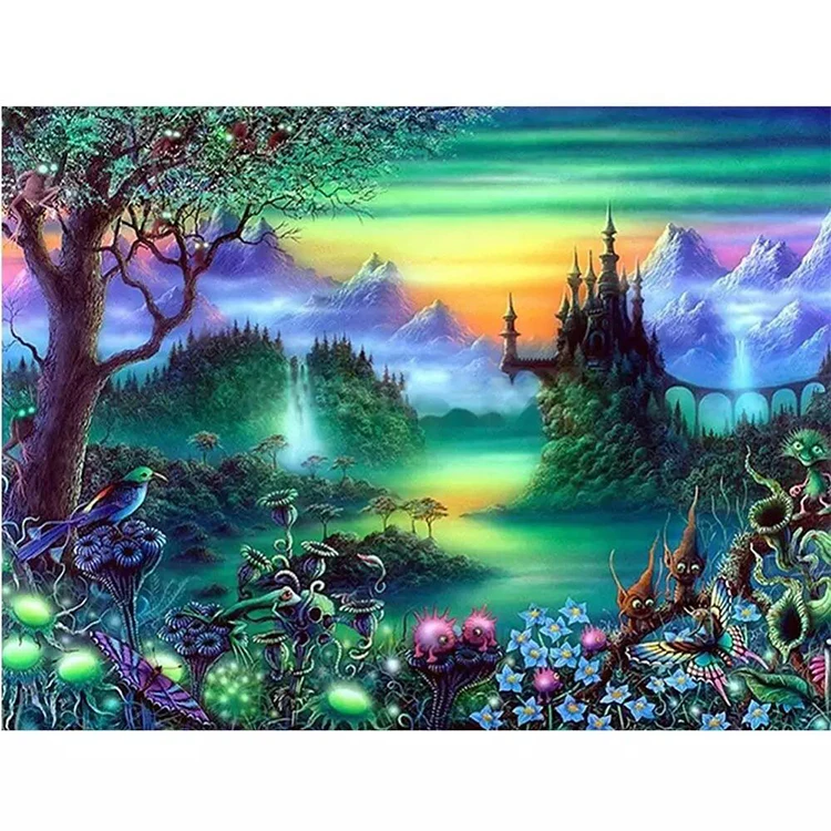 wholesale Full Square Round Drill  Fantasy Scenary  Cross stitch Wall decoration Diy Embroidery Tree diamond paintings