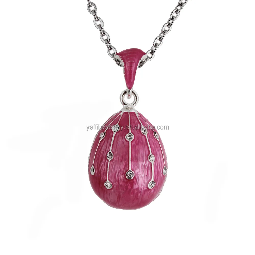 Hottest Jewelry Brass Enamel Handmade Russian Easter Vintage Egg Pendant Charm Crystal Rhinestone Necklace