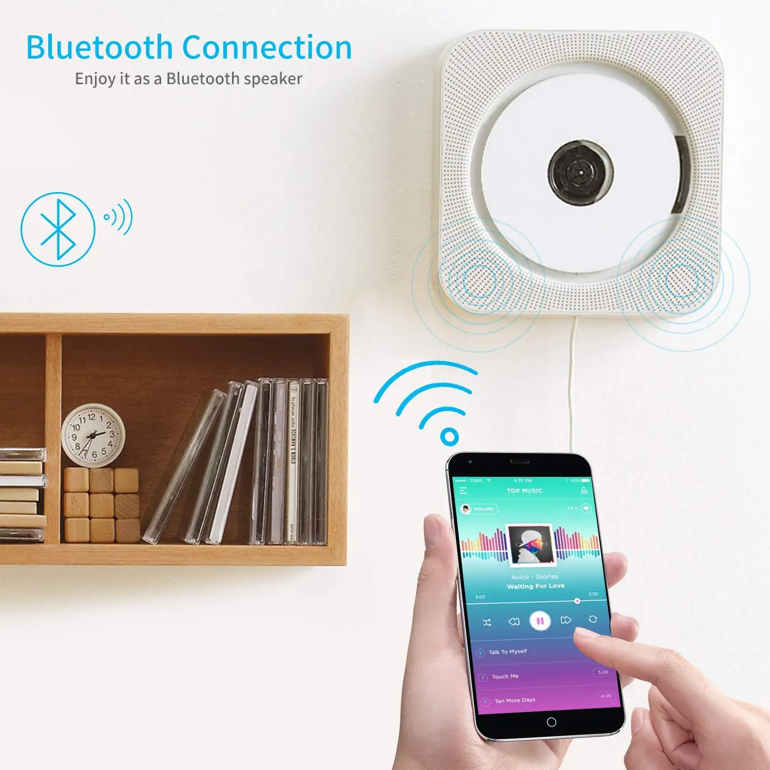  Настенный портативный CD-плеер с дистанционным управлением и Bluetooth