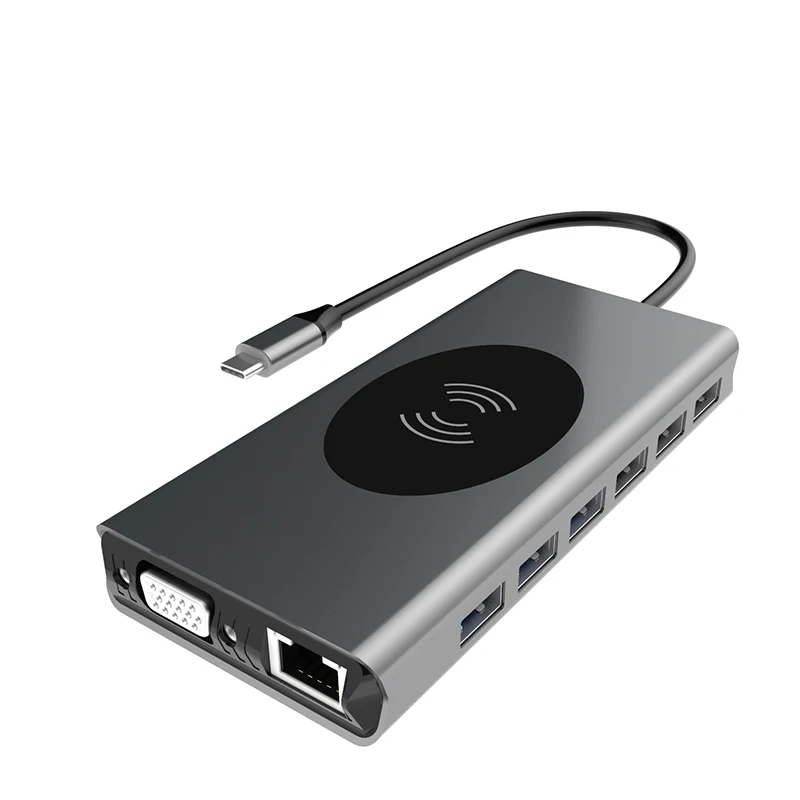 Многофункциональный 15 в 1 Usb-c концентратор к Usb 3 конвертер адаптер Беспроводное зарядное устройство Тип C