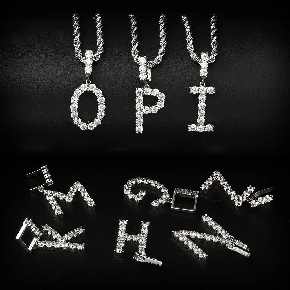 Most Popular Cubic Zirconia Silver rhinestone ice out custom letter pendant necklace