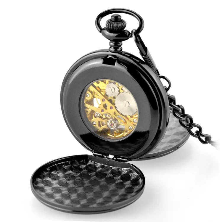 skeleton watch American Double Open Cover Design Glossy Retro Mechanical Pocket Watch Pendent watch