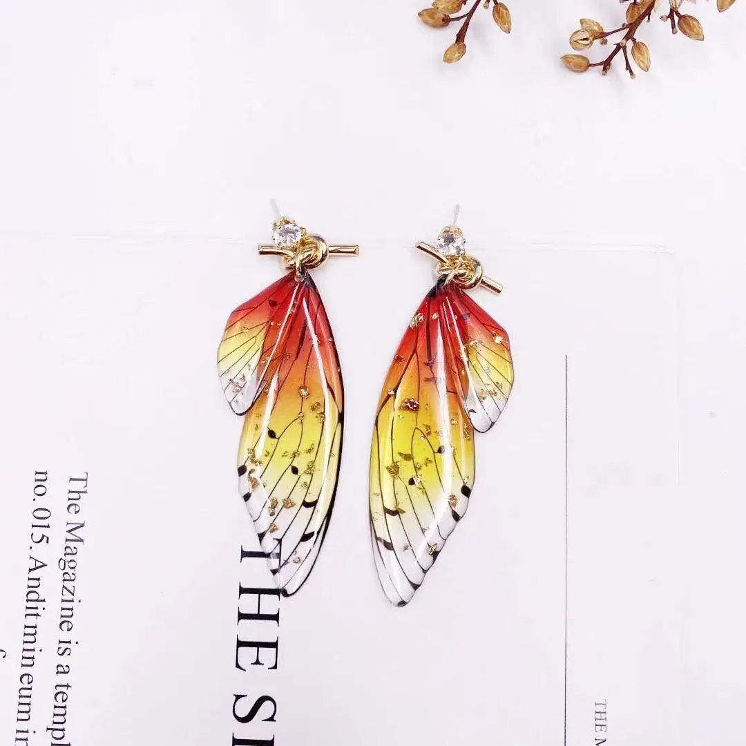 S925 needle crystal personality butterfly cicada wings gradient color fresh Earrings
