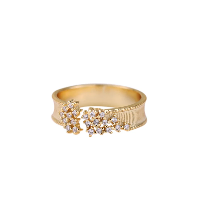Sunken Babysbreath Textured Gold Rings Cluster CZ Stone Irregular Star Rings for Women French Wide Ring Adjustable