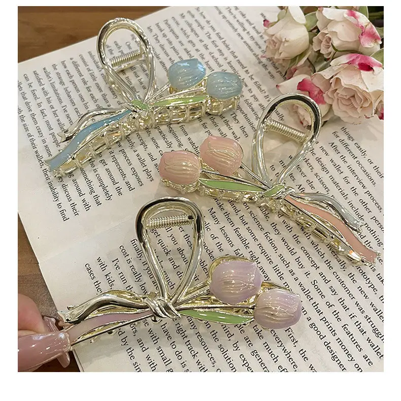 JIRIS Spring Design Ins Style Trendy Productos Para El Cabello Elegant Tulip Hair Claw 11cm Metal Hair Claws For Girls Ladies