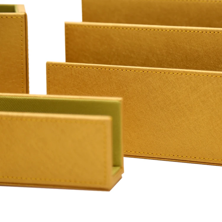 luxury gold branded leather pen stand business card desk organizer tray office accessories