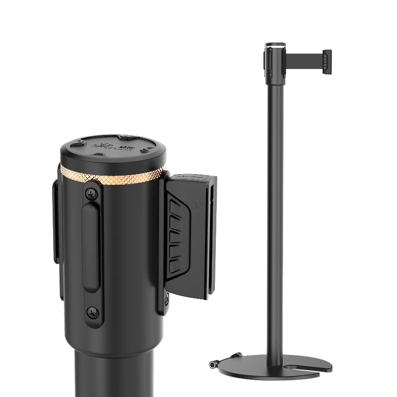 Stackable U Shape Type Base Airport Railway Crowd Control Roller Queue Barrier Pole Retractable Belt Post Stanchion With Wheel