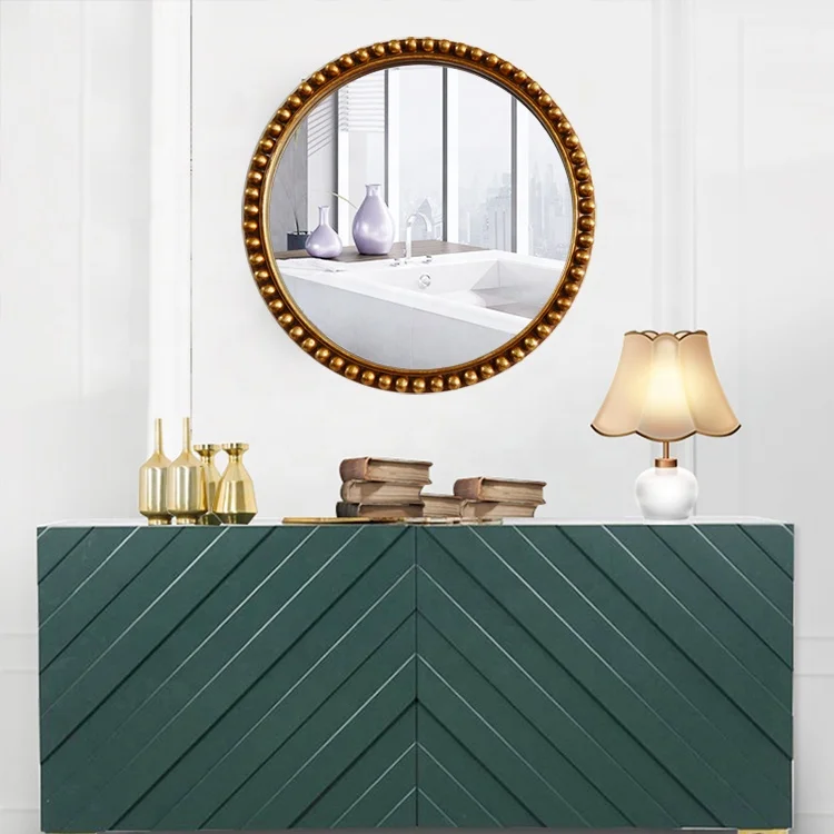 Античное Золотое круглое или овальное настенное зеркало для