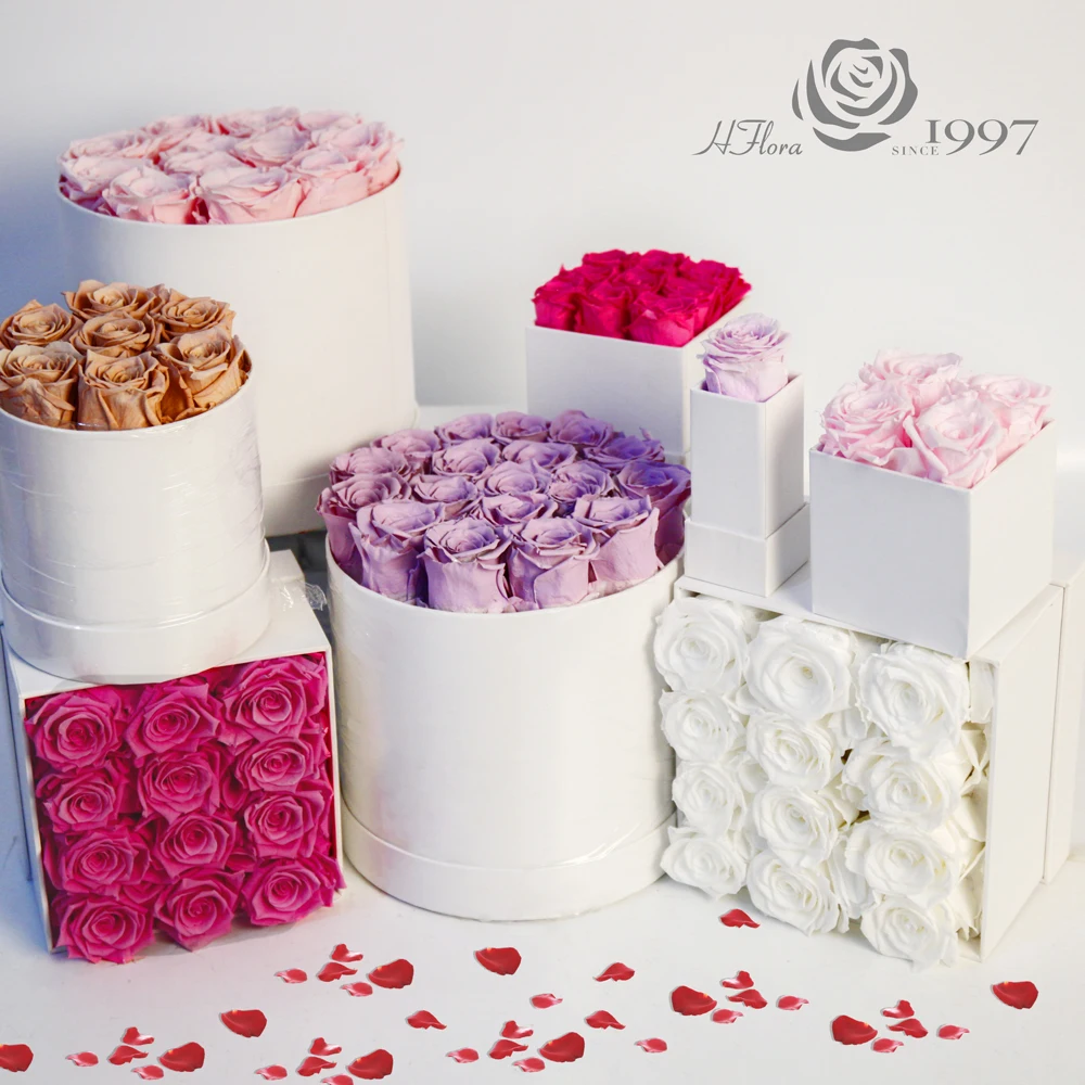 HFloral Custom Wholesale Wedding party Holiday Gifts long life lasting rose box preserved roses in a box everlasting roses box