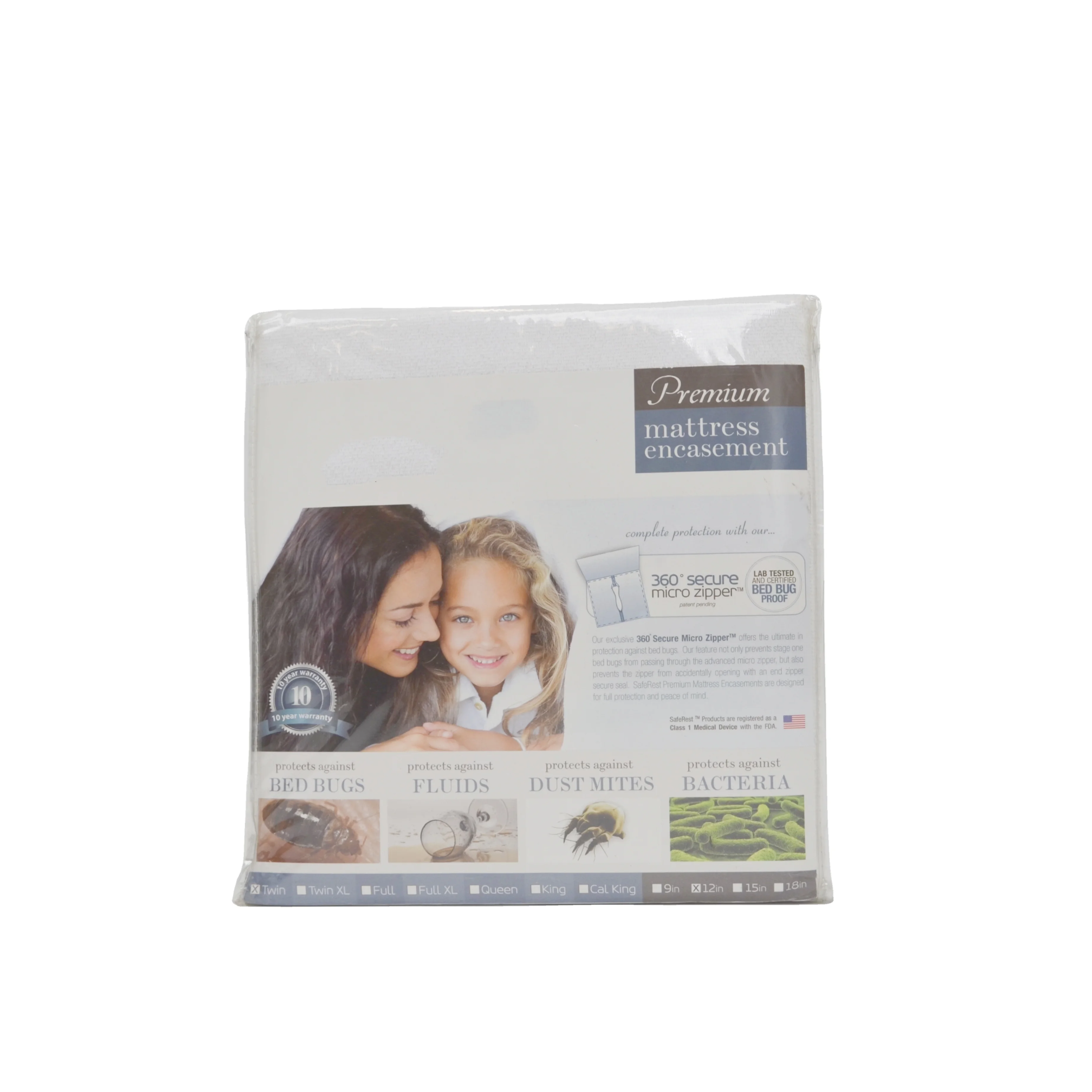 Premium Washable Zippered Waterproof Cotton Polyester Terry Mattress Protector Encasement Cover Noiseless Breathable Bed Bug