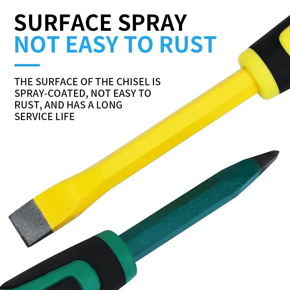 Heavy-duty Masonry Chisel Set Suitable for Concrete and Bricks, Equipped with a Protective Handle