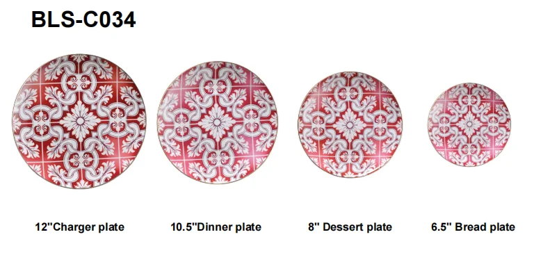 Red Turkey design pattern ceramic plates porcelain dinner sets with gold rim , fine bone china dinnerware for wedding tablescape