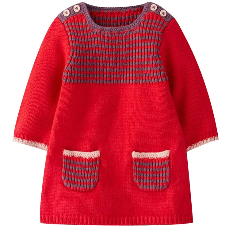 Hot selling newborn clothing, organic cotton baby round neck long sleeved sweater jacquard Weaving Flowers   stripe  dress