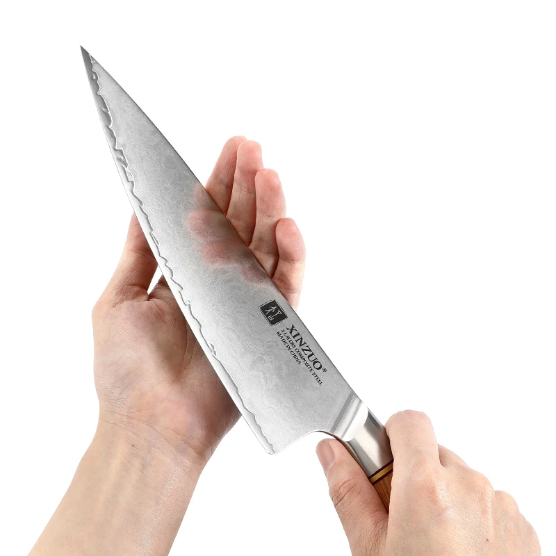 XINZUO New 8.5 inch Professional 3 Layers Composite Stainless Steel Pakka Wood Handle Kitchen Handmade Chef Knife Gifts