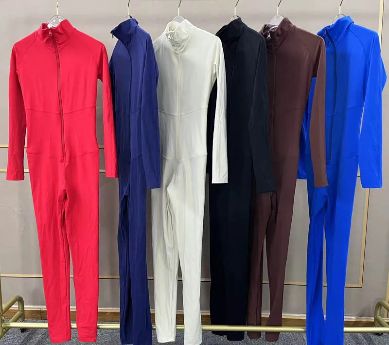 SHINBENE Womens Long Sleeve Bodysuit Shirts Turtle Neck Zip Up Tight Full Length Jumpsuit