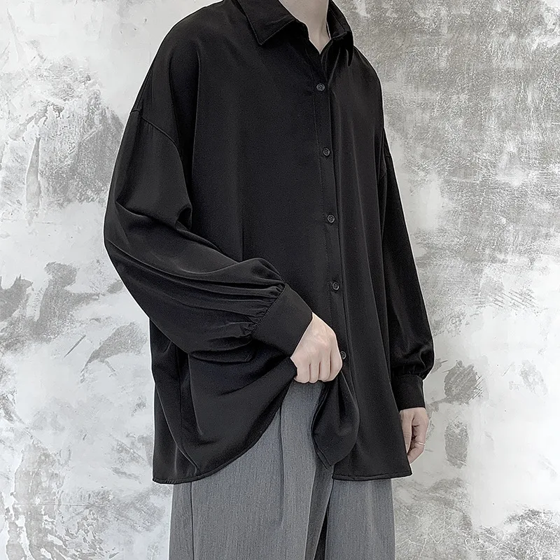 Black Long-sleeved Shirts Men Korean Comfortable Blouses Casual Loose Single Breasted Shirt