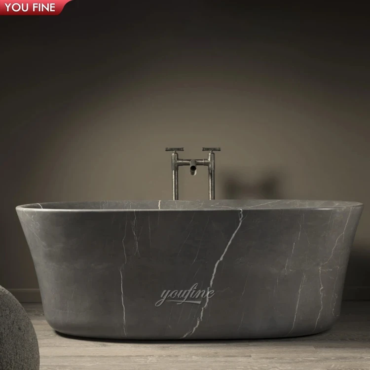 Hot Sale Round freestanding Marble Bathtub Free Standing Natural Stone Bath Tubs Grey Massive