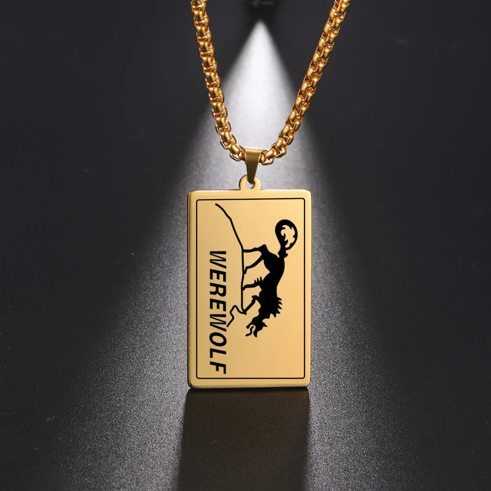 Personalized Necklace in Stainless Steel Black Necklace Custom Laser WEREWOLF Tag Necklace For Men