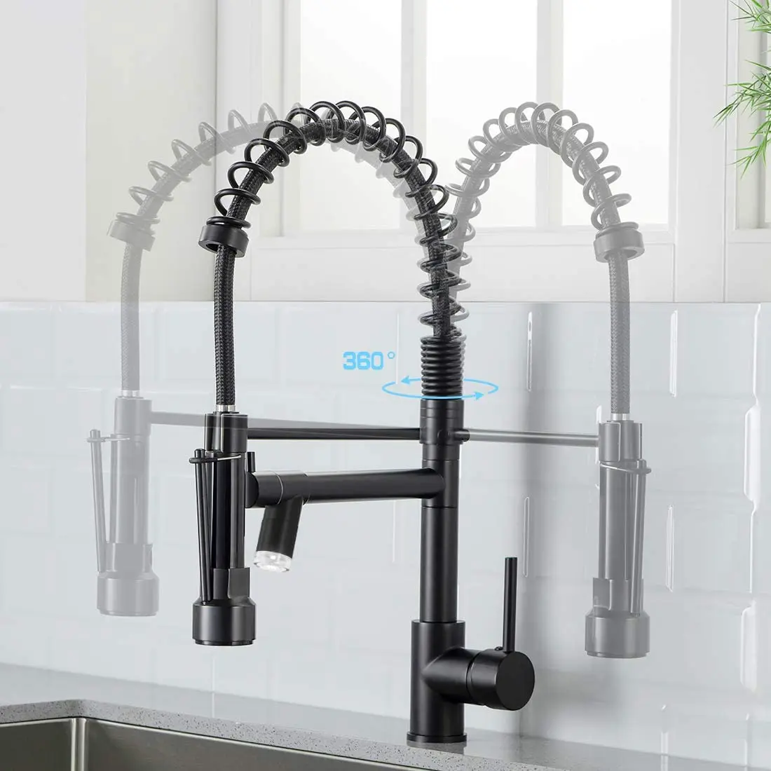 Kitchen Sink Faucet Faucet Black Taps Pull-down Sprayer Brass Ceramic Modern Contemporary Single Handle Spring 5 Years Pull Down