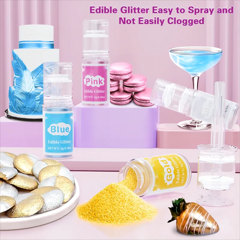 Baby Blue Pink Gender Reveal Shaker Edible Beverage Glitter Food Dust for Party Drinks