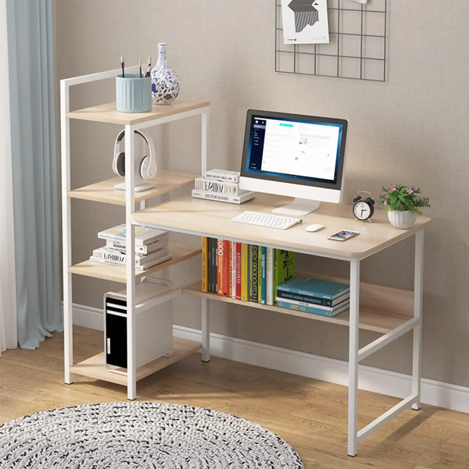 Escritorio para computadora simple wooden stable steady corner office working study tables desk furniture with storage shelves