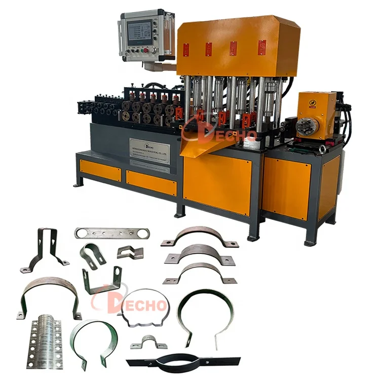Fully Automatic Galvanized Steel Two Hole Strap U Bracket Tube Clip CNC Flat Iron Hoop Hold Clamp Pipe Clamp Making Machine