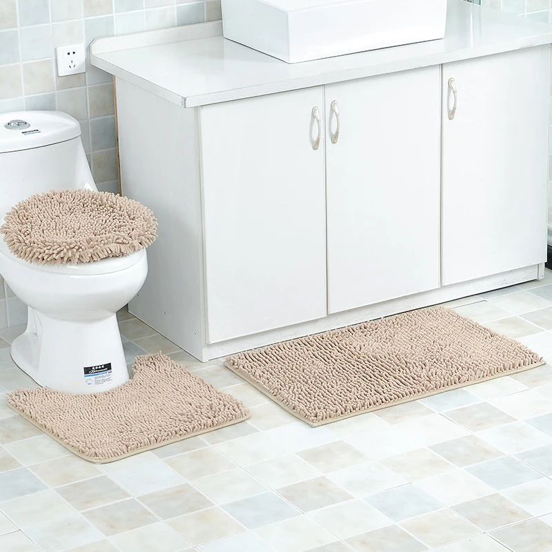 Custom Thick Soft Chenille Toilet Floor Anti-Slip Bathroom Rug Set