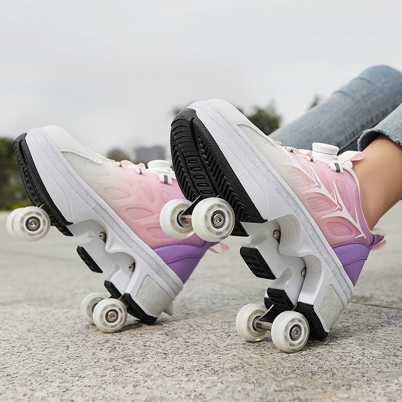 Deformation Parkour Four Wheels Rounds Of Running Casual Sneakers Unisex Roller Shoes Skating Shoes