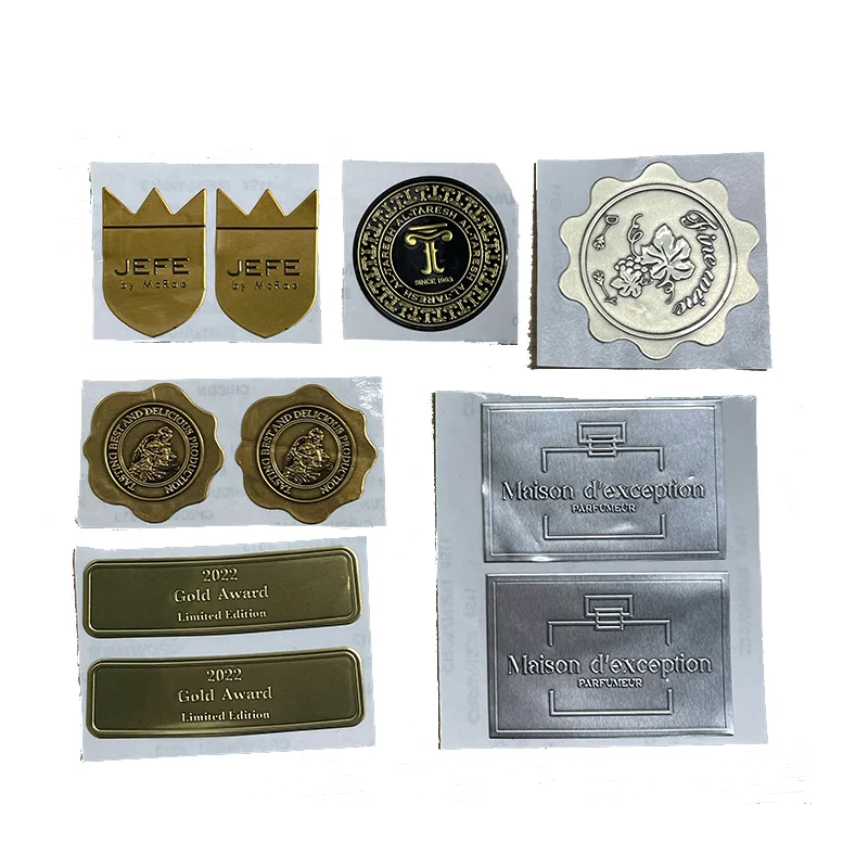 Customize High Quality Wine Bottle Gold Label Luxury Perfume Bottles Embossed Logo Printing Metal Sticker