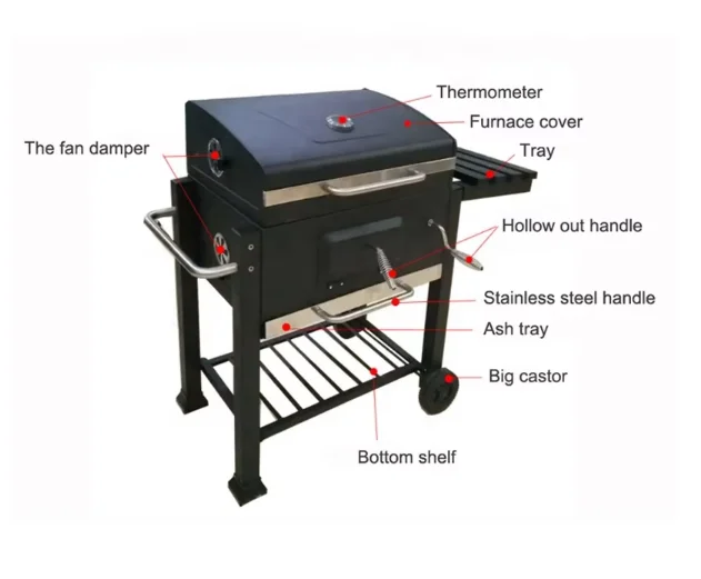 Home use backyard garden charcoal barbecue grill outdoor large bbq stove with temperature trolley BBQ oven