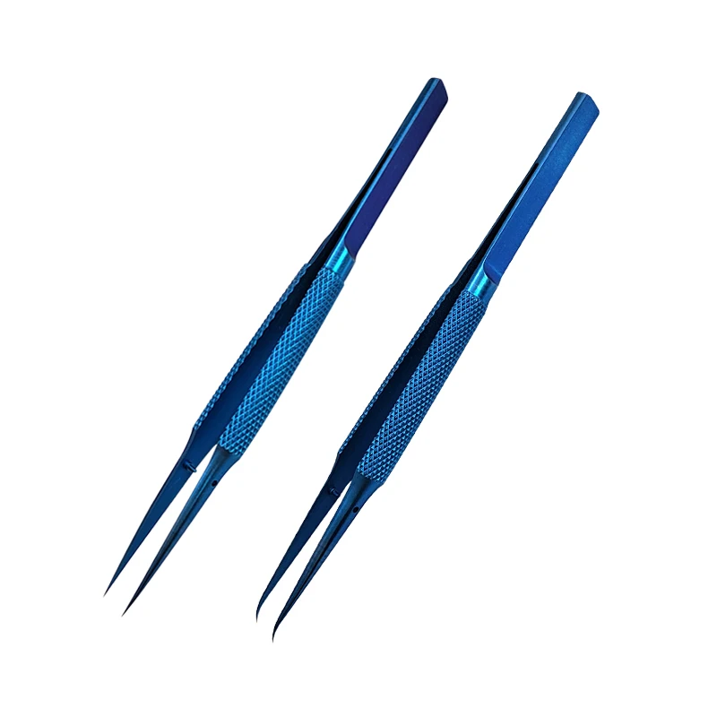 Titanium alloy tweezers Blue fingerprint flying line mobile phone repair thin pointed0.15mmAnti-magnetization Microscope fixture
