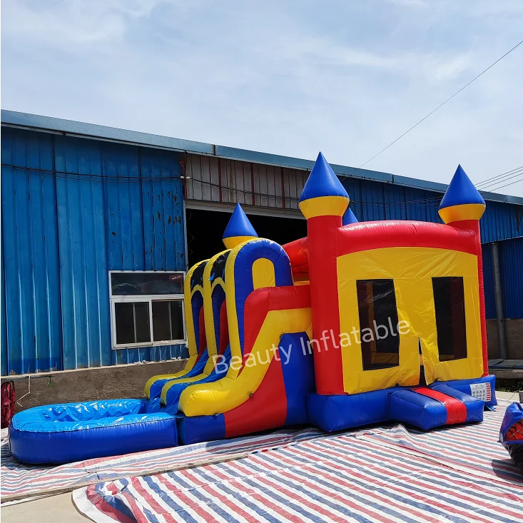 cheap double lane combo inflatable bouncer with slide bounce house castle combo for sale