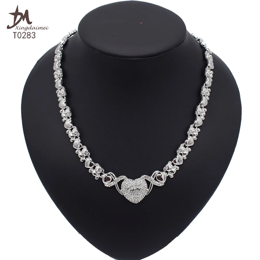 T0283 High quality silver color fishbone 4piece I love you jewelry set big set african jewelry