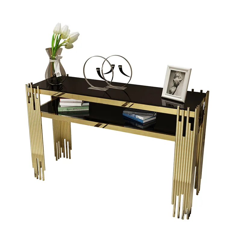luxury Glass top golden stainless steel base hallway corner decorative living room console table furniture