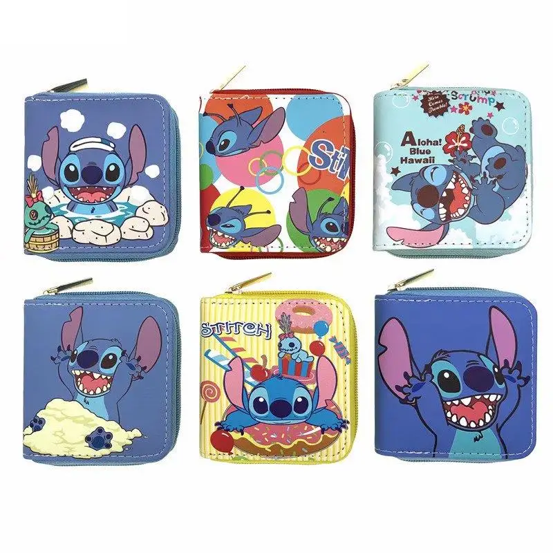 Short cartoon wallets Stitch zipper purse PU card case