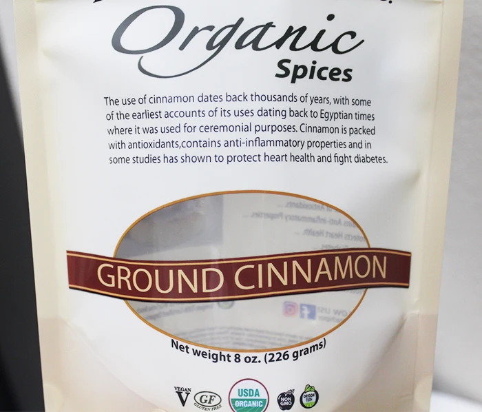 Spot UV Plastic Resealable Stand Up Pouch Ziplock Organic Spices Packaging Bags