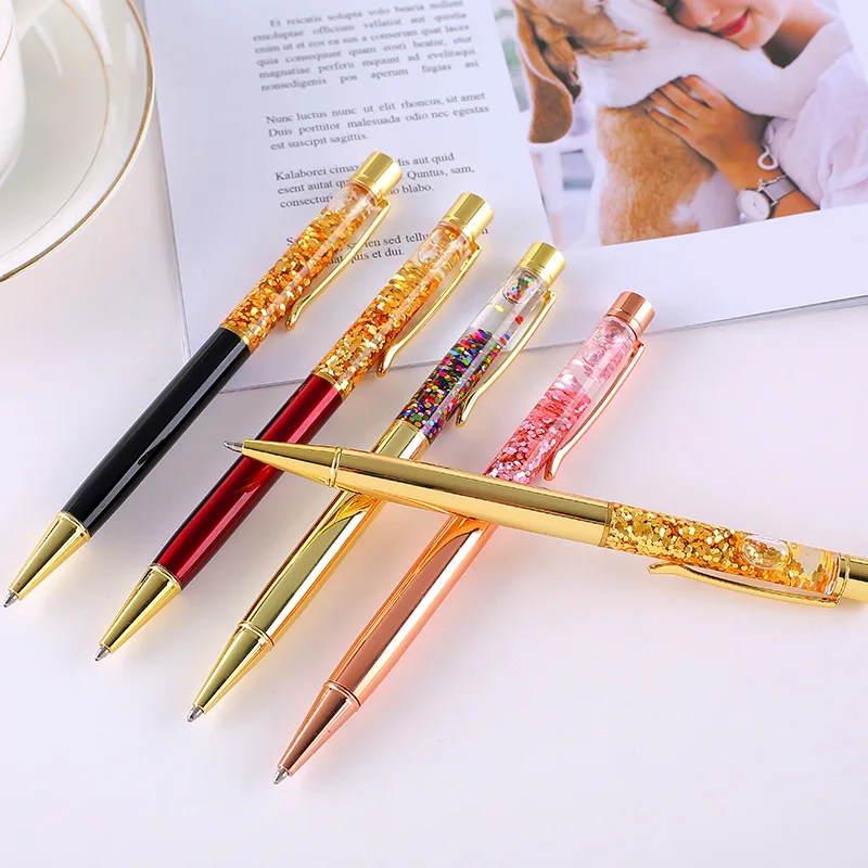 wedding favors gifts pen liquid glitter floating pen rose gold metal ball pen with logo for promotion