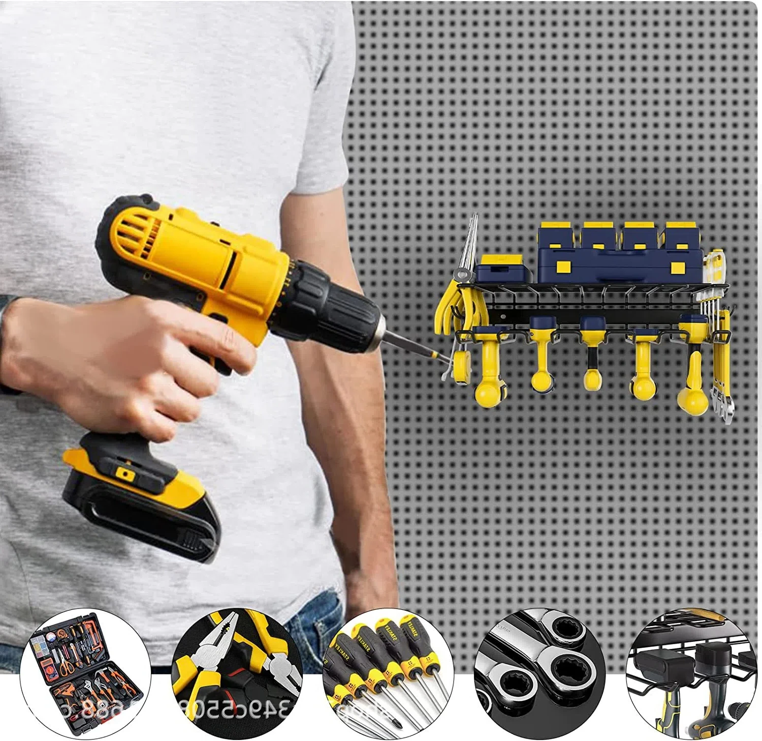 Wall Mounted Power Tool Holder Drill Battery Organizer Storage Heavy Duty Metal Shelf