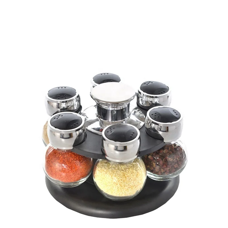 Круглые стеклянные баночки для специй шейкер 6 шт приправа банки контейнеры для специй для кухни многофункциональная вращающаяся стеклянная стойка для банок