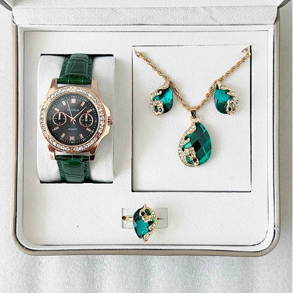 9869 Luxury green ladies Watches & 4pcs Jewelry Set  Fashion women watches luxury set