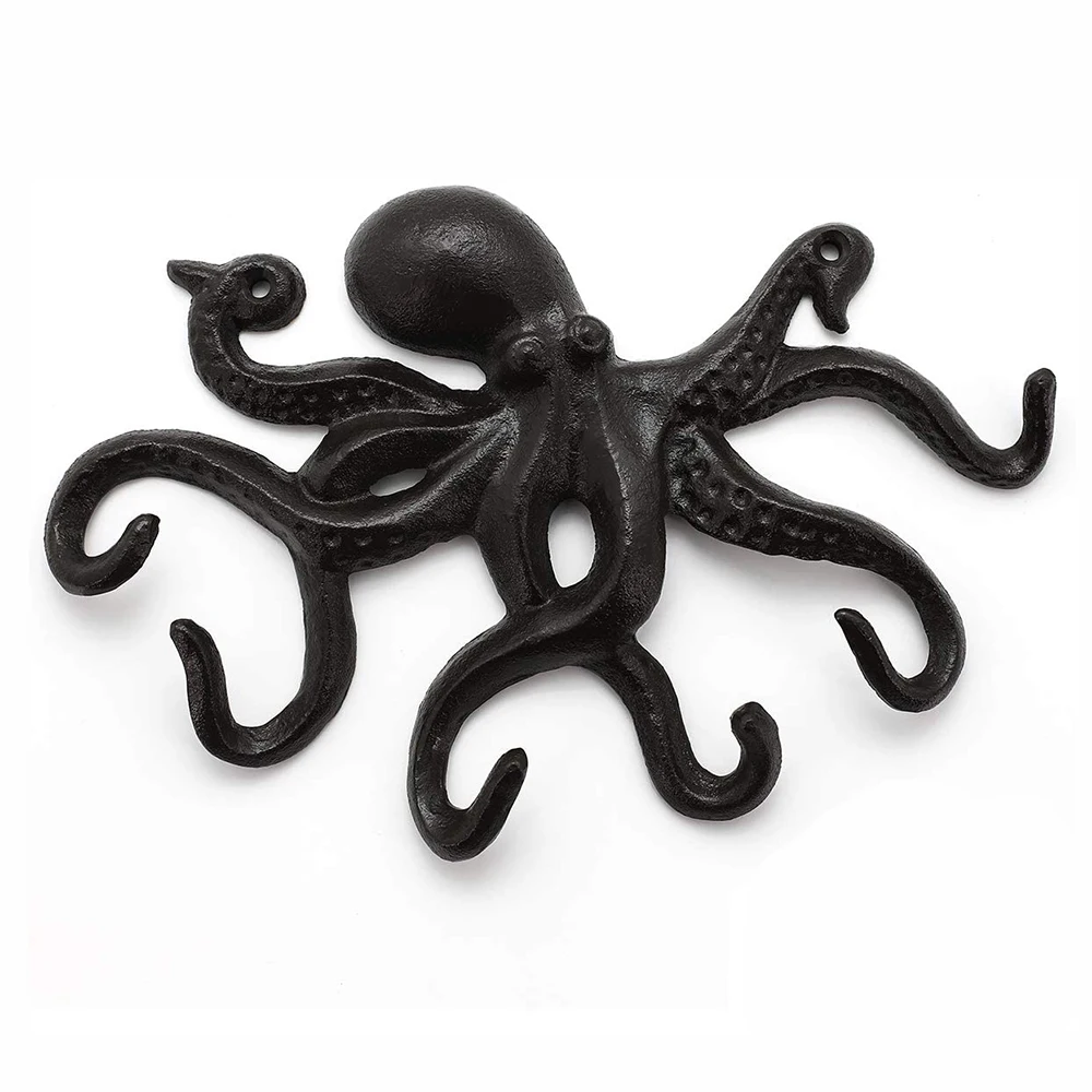 EASTOMMY ET-406056 Sea Theme Antique Look Decorative Rustic Resin Octopus Five Arm Practical Key Coat Towel Wall Hanging Hooks