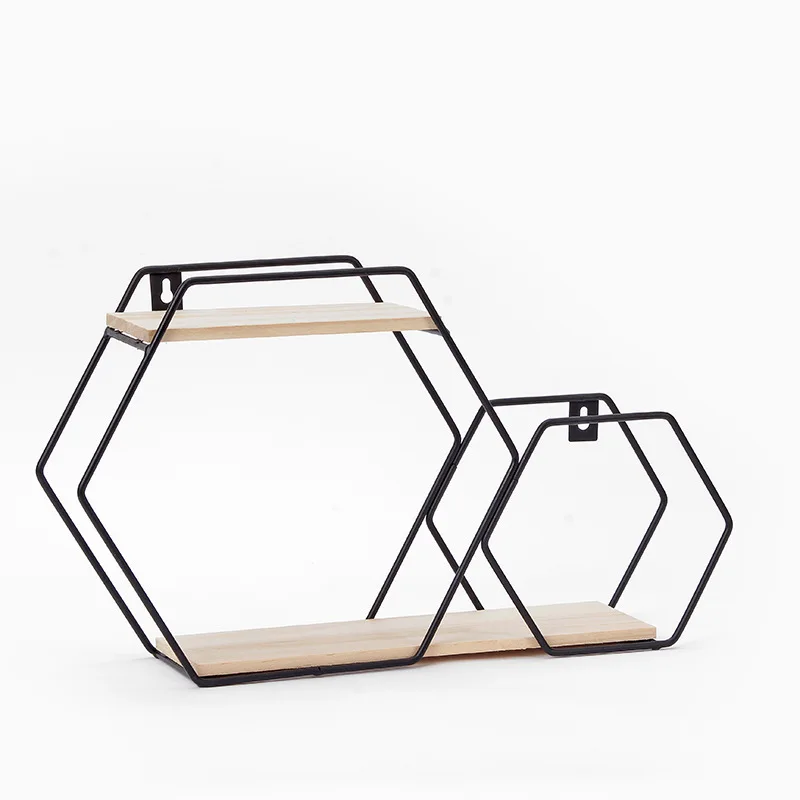 2pc Nordic Iron Wooden Wall Hanging Shelves Metal Floating Shelf Kitchen Cabinet Organizer Display Decorative Wall Rack