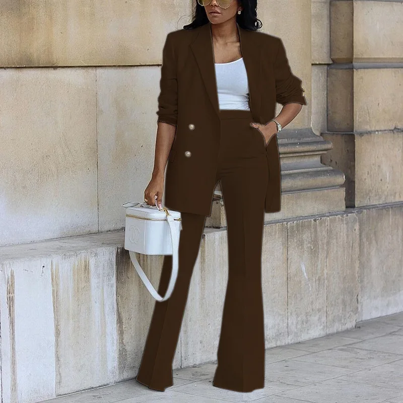 Fall Ladies Office Long Sleeve Blazer Set For Women Suits Office Formal Two Piece Wide Leg Pants Set Business Suits For Women