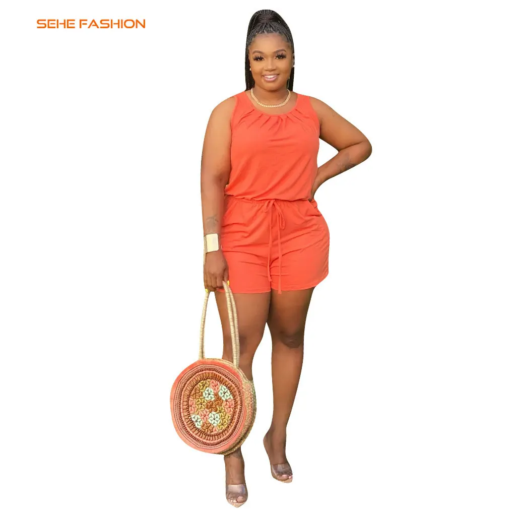 
20515-MX15 ladies summer sleeveless short plus size jumpsuit sehe fashion 