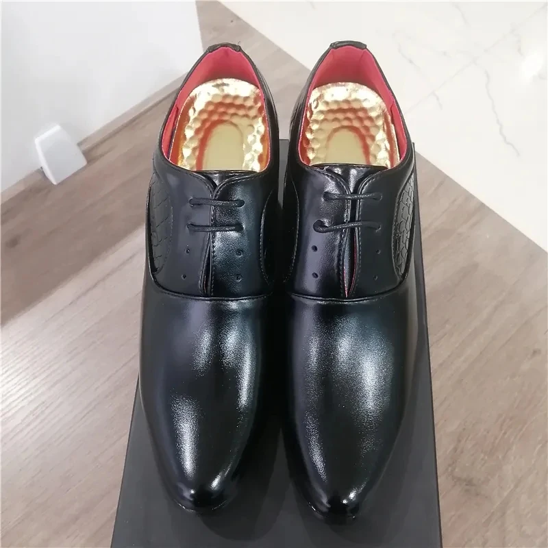 2023 New Styles Luxury Big Size 46 Formal Walking Wedding Office Casual Leather High Heel Dress Shoes for Men