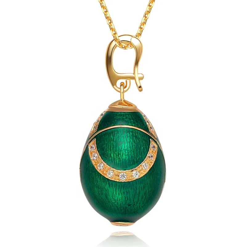 Зеленая эмаль пасхальное яйцо кулон горный хрусталь faberge стиль яйца из стерлингового серебра