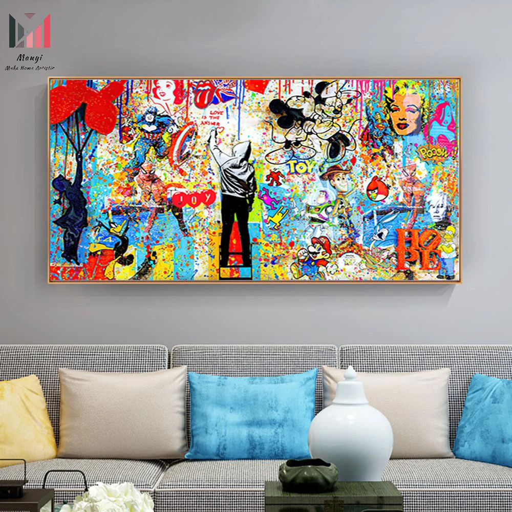 Graffiti Pop Street whitewasher Wall Art Pictures and Cartoon Toy Canvas Prints Posters For Wall and Home Kids Room Decoration