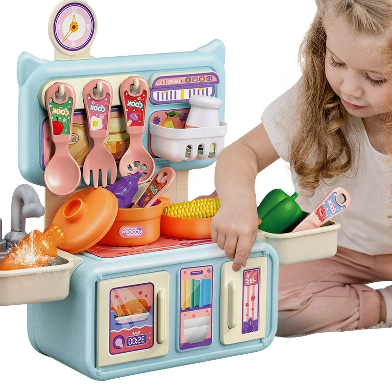 OEM Children Family Pretend Simulation Cooking Mini Kitchen With Water Toys Role Play Kitchen Play Set Simulated Food Cooking