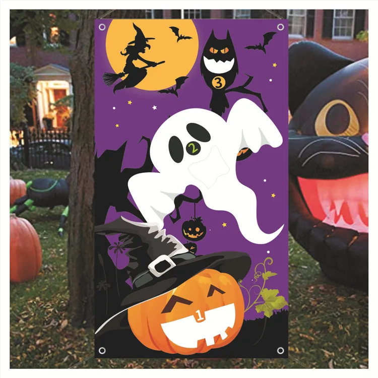 Halloween Sandbag Game Throwing Game Halloween Door Curtain Low Price Hand Satin Material Flag Banner For Sale
